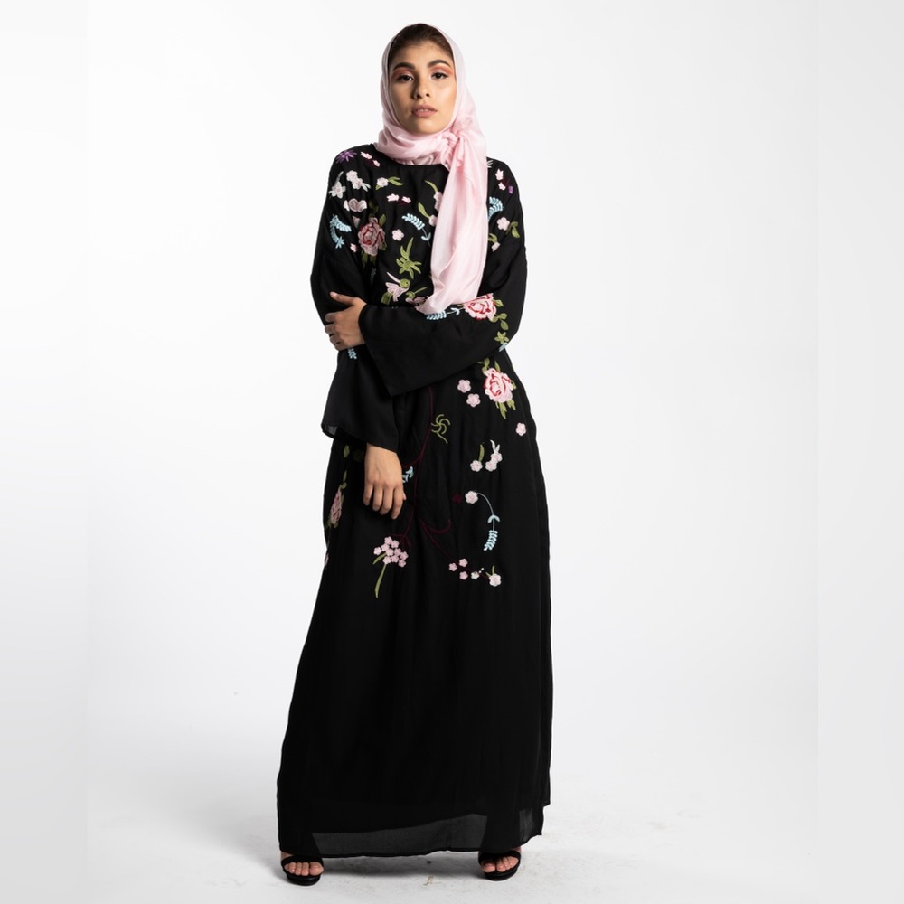 Black embroidered long sleeve maxi dress